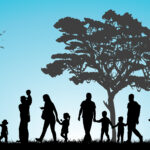 Families walking in the park. Families walking in the park.